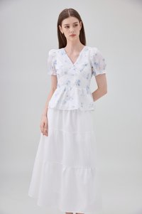 Lyanna Embroidered Empire Waist Babydoll Top In Blue