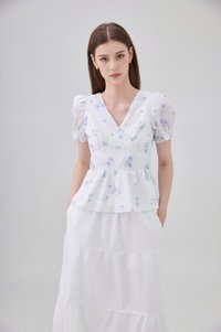 Lyanna Embroidered Empire Waist Babydoll Top In Blue