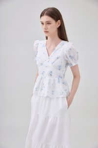 Lyanna Embroidered Empire Waist Babydoll Top In Blue