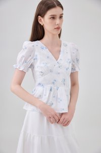 Lyanna Embroidered Empire Waist Babydoll Top In Blue