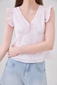 Soraya Ruffles Floral Ribbon Top In Pink