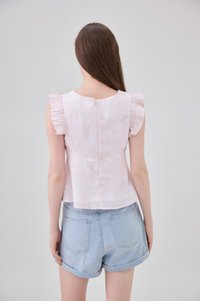 Soraya Ruffles Floral Ribbon Top In Pink