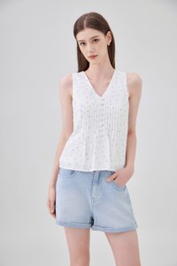 Eleanora Pintuck Floral Button Top In White