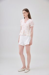 Lyanna Embroidered Empire Waist Babydoll Top In Blush