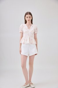 Lyanna Embroidered Empire Waist Babydoll Top In Blush