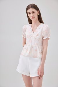 Lyanna Embroidered Empire Waist Babydoll Top In Blush