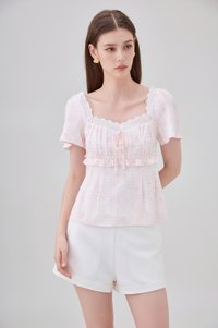 Laurel Gingham Floral Ribbon Top In Pink