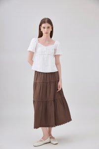 Miranda Pintuck Lace Ribbon Top In White