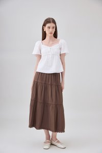 Miranda Pintuck Lace Ribbon Top In White