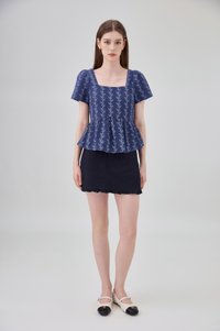 Celina Floral Vine Babydoll Top In Navy