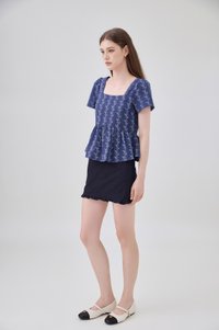 Celina Floral Vine Babydoll Top In Navy