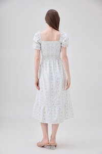Lillie Smocked Ruffles Floral Midi Dress In Floral Stripe