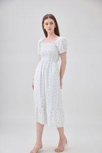 Lillie Smocked Ruffles Floral Midi Dress In Floral Stripe