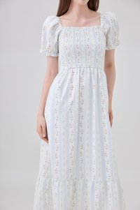 Lillie Smocked Ruffles Floral Midi Dress In Floral Stripe