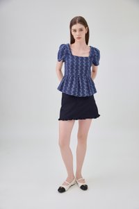 Celina Floral Vine Babydoll Top In Navy