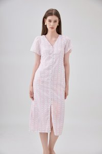 Elouise Eyelet Floral Button Midi Dress In Pink