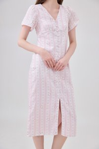 Elouise Eyelet Floral Button Midi Dress In Pink