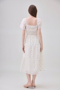 Jimena Smocked Floral Tiered Midi Dress In Lilac