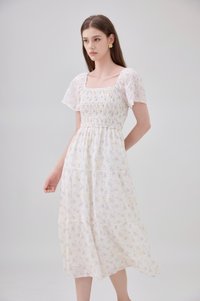 Jimena Smocked Floral Tiered Midi Dress In Lilac
