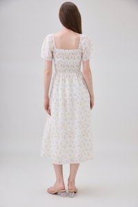 Jimena Smocked Floral Tiered Midi Dress In Blue