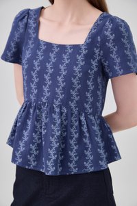 Celina Floral Vine Babydoll Top In Navy