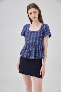 Celina Floral Vine Babydoll Top In Navy