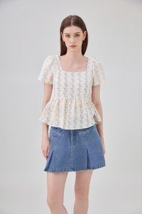 Celina Floral Vine Babydoll Top In Cream