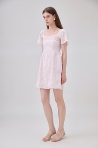 Siena Embroidered Fleur Crochet Dress In Blush Pink