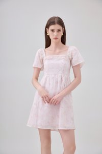 Siena Embroidered Fleur Crochet Dress In Blush Pink