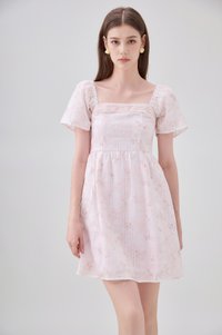 Siena Embroidered Fleur Crochet Dress In Blush Pink