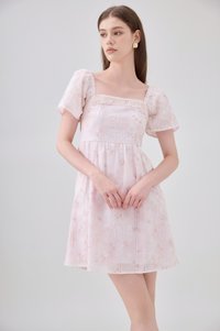Siena Embroidered Fleur Crochet Dress In Blush Pink