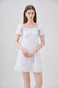Siena Embroidered Fleur Crochet Dress In Ice Blue