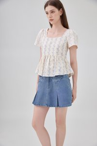Celina Floral Vine Babydoll Top In Cream