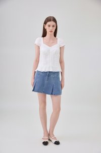 Thalia Lace Pintuck Button Top In White