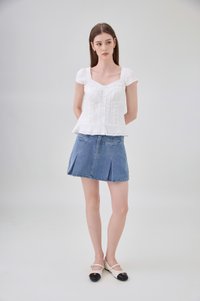 Thalia Lace Pintuck Button Top In White