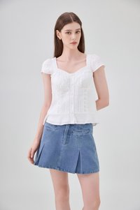 Thalia Lace Pintuck Button Top In White