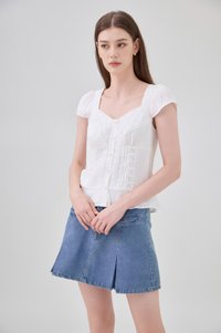 Thalia Lace Pintuck Button Top In White