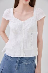 Thalia Lace Pintuck Button Top In White