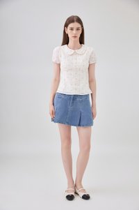 Ensley Pointelle Fleur Peter Pan Top In Cream