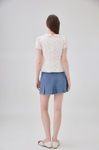 Ensley Pointelle Fleur Peter Pan Top In Cream