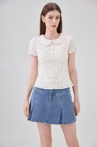 Ensley Pointelle Fleur Peter Pan Top In Cream