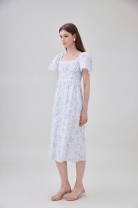 Bristol Floral Ribbon Midi Dress In Blue