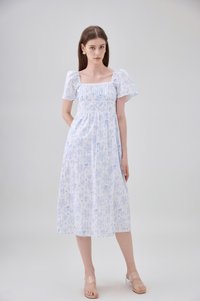 Bristol Floral Ribbon Midi Dress In Blue