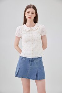Ensley Pointelle Fleur Peter Pan Top In Cream