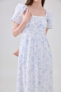 Bristol Floral Ribbon Midi Dress In Blue
