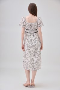 Bristol Floral Ribbon Midi Dress In Black