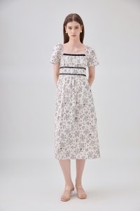 Bristol Floral Ribbon Midi Dress In Black