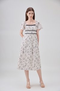 Bristol Floral Ribbon Midi Dress In Black