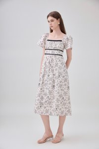 Bristol Floral Ribbon Midi Dress In Black