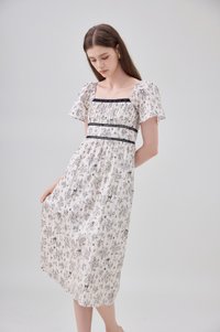 Bristol Floral Ribbon Midi Dress In Black